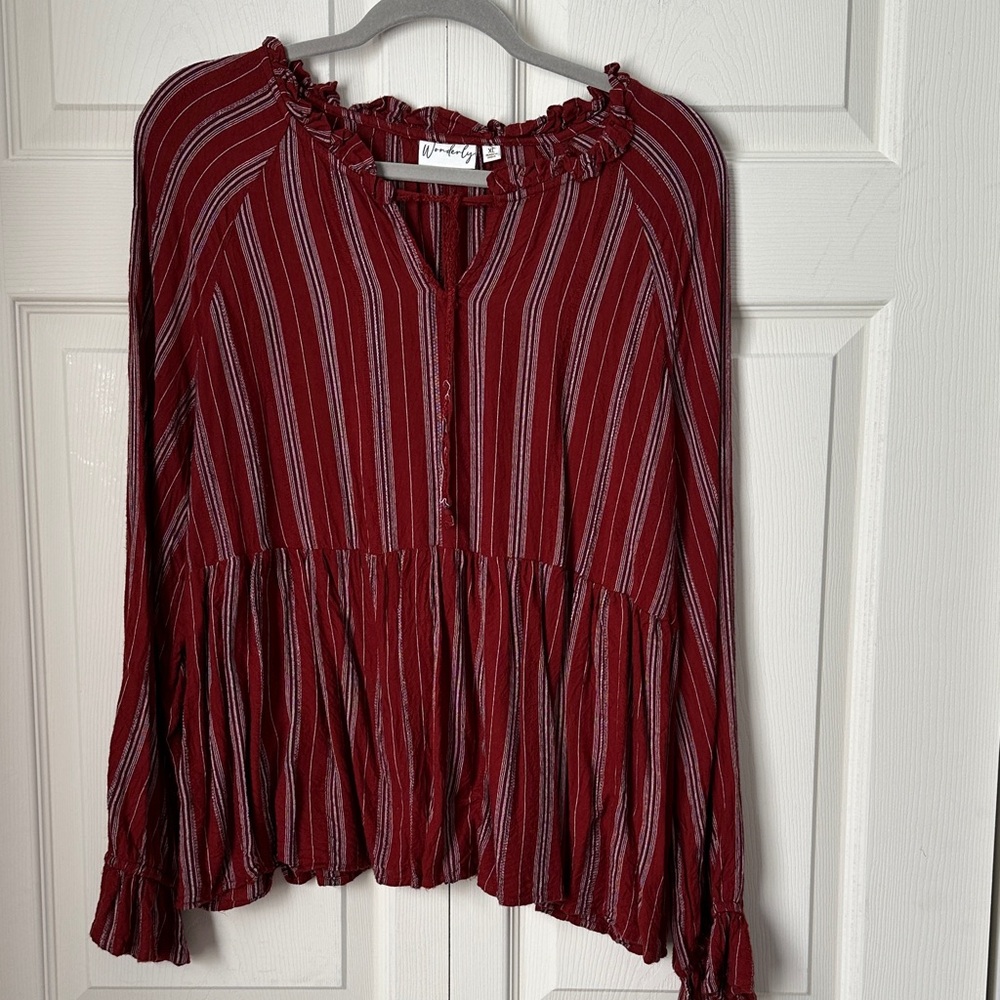 Wonderly  Striped Blouse rust fall color